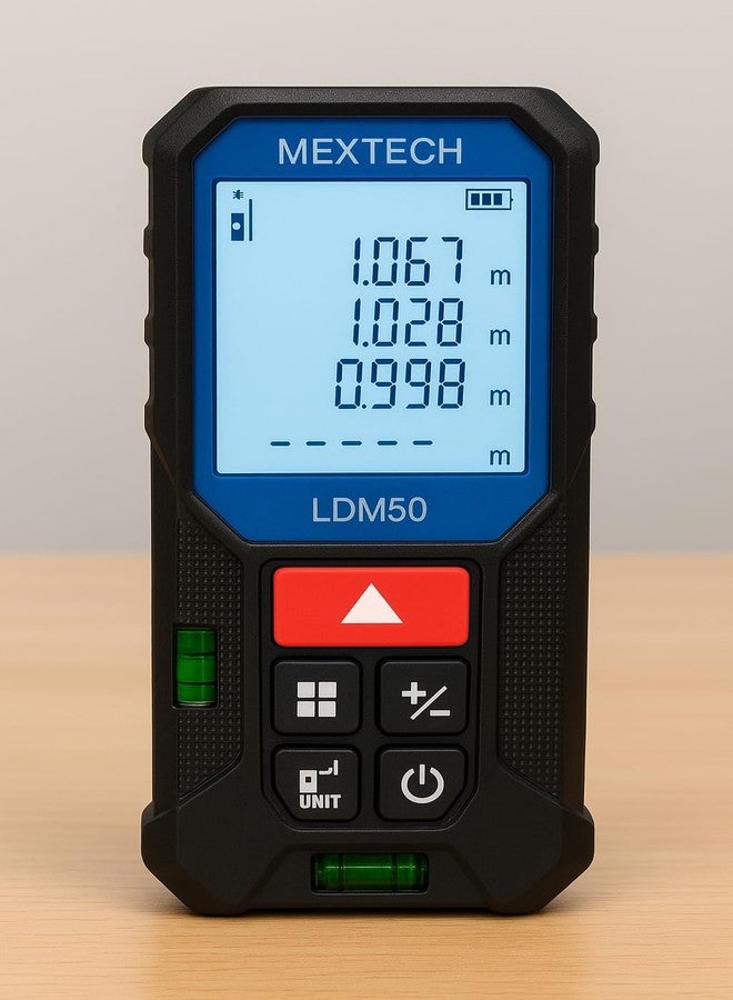 Mextech LDM50 Laser Distance Meter 50m Digital Measuring Tool, ±2mm Accuracy, Area & Volume Measurement, Min/Max Tracking, Pythagoras Function, 1 Year Warranty - Image 3